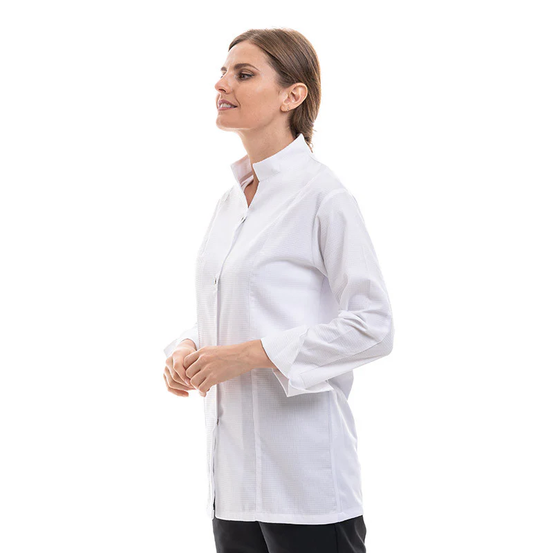 Veste de Cuisine Femme Gaufrée Malaga Manches Longues Blanche - MANELLI - Image 3
