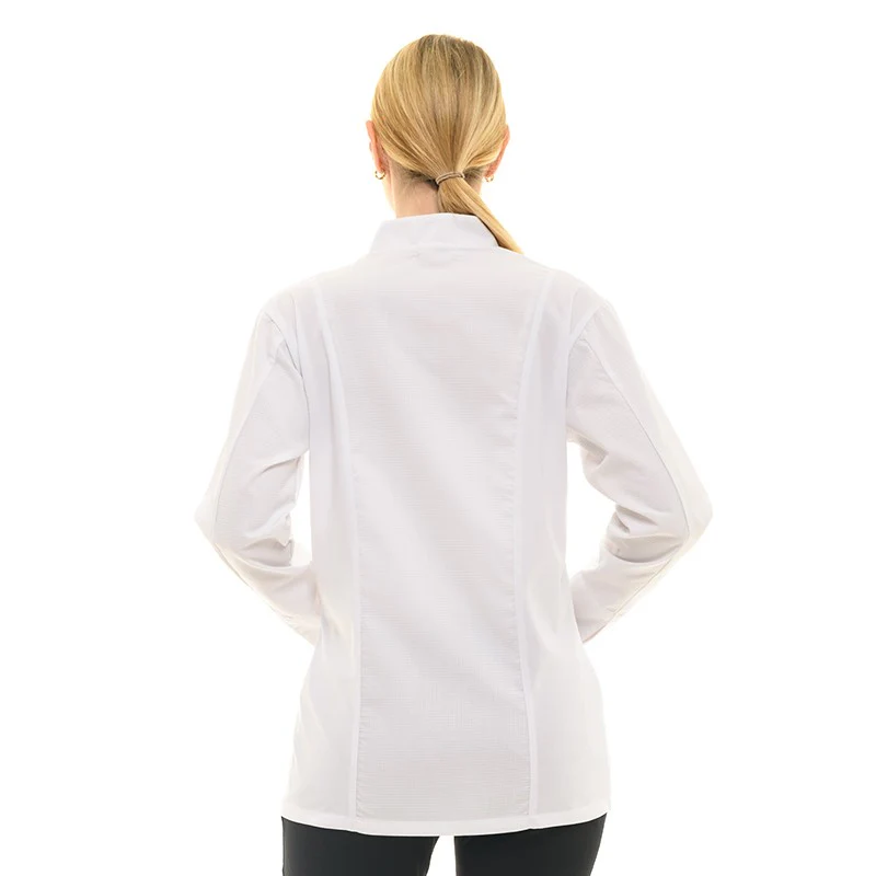 Veste de Cuisine Femme Gaufrée Malaga Manches Longues Blanche - MANELLI - Image 4