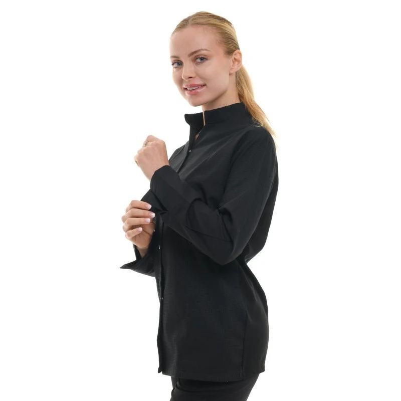 Veste de Cuisine Femme Gaufrée Malaga Manches Longues Noire - MANELLI - Image 2