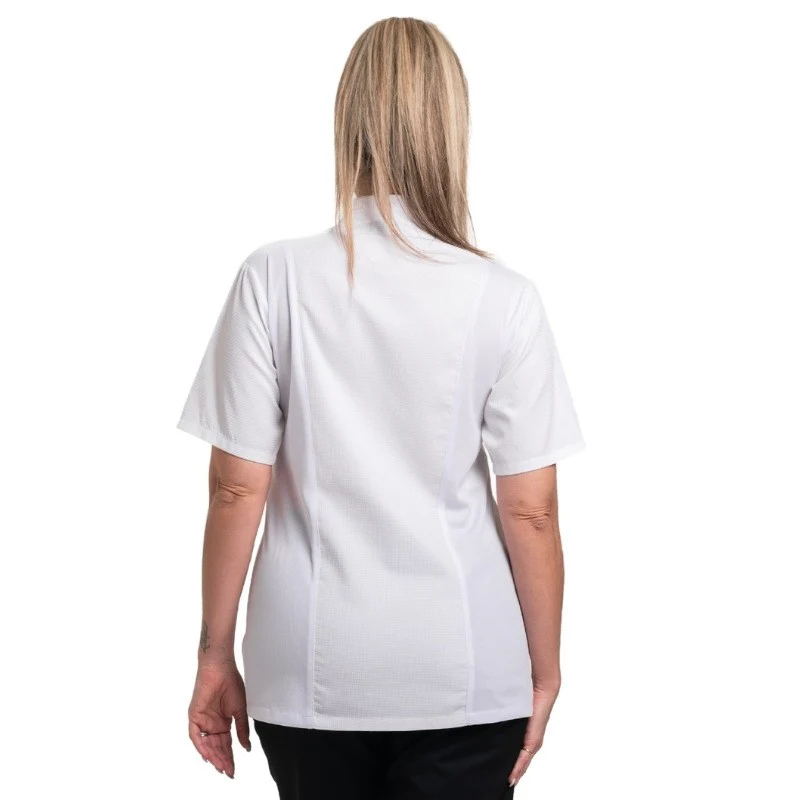 Veste de Cuisine Femme Gaufrée Malaga Manches Courtes Blanche - MANELLI - Image 2