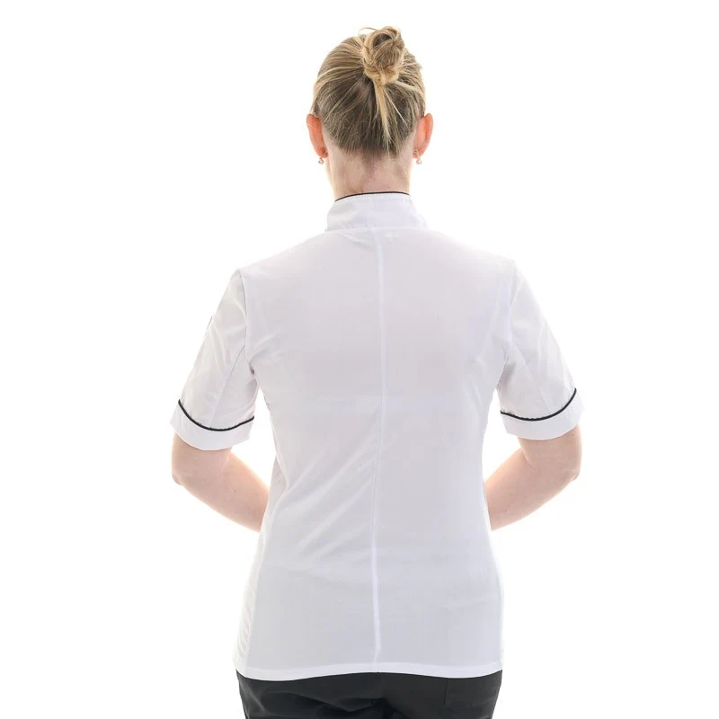 Veste de Cuisine Femme Manches Courtes Blanc Liseré Noir Katia - MANELLI - Image 3