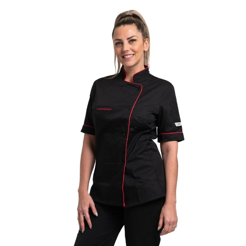 Veste de Cuisine Femme Liseré Rouge MC - MANELLI - Image 2