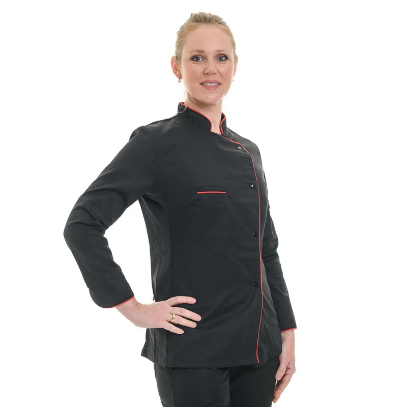 Veste de Cuisine Femme Manches Longues Liseré Rouge - MANELLI - Image 2