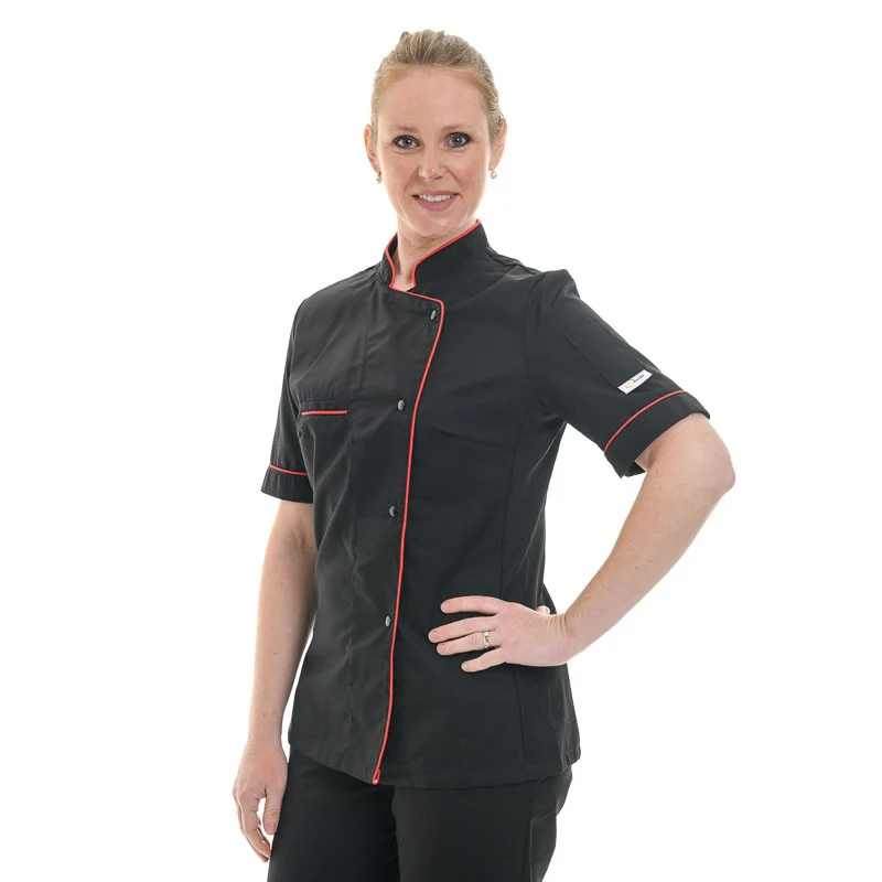 Veste de Cuisine Femme Manches Longues Liseré Rouge - MANELLI - Image 4