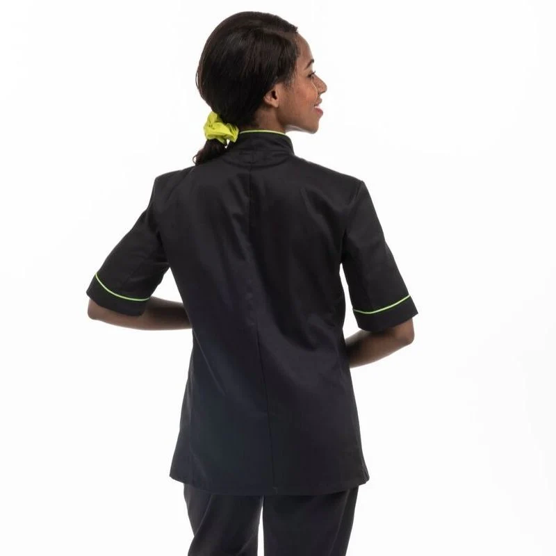 Veste de Cuisine Femme Liseré Vert Manches Courtes - MANELLI - Image 2