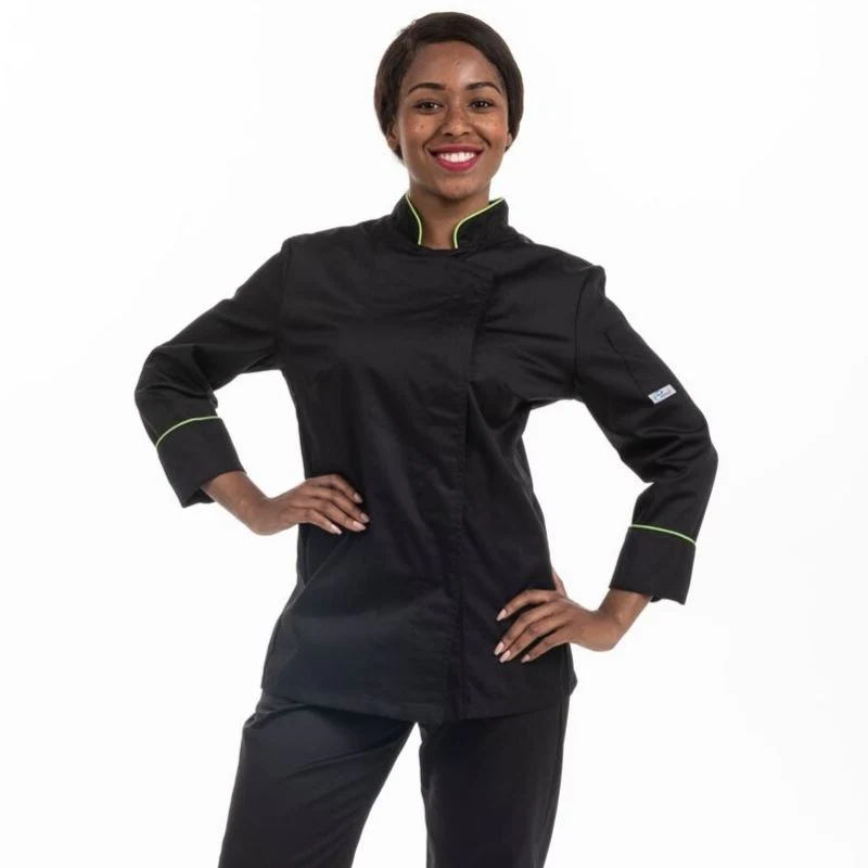 Veste de Cuisine Femme Liseré Vert Manches Courtes - MANELLI - Image 3