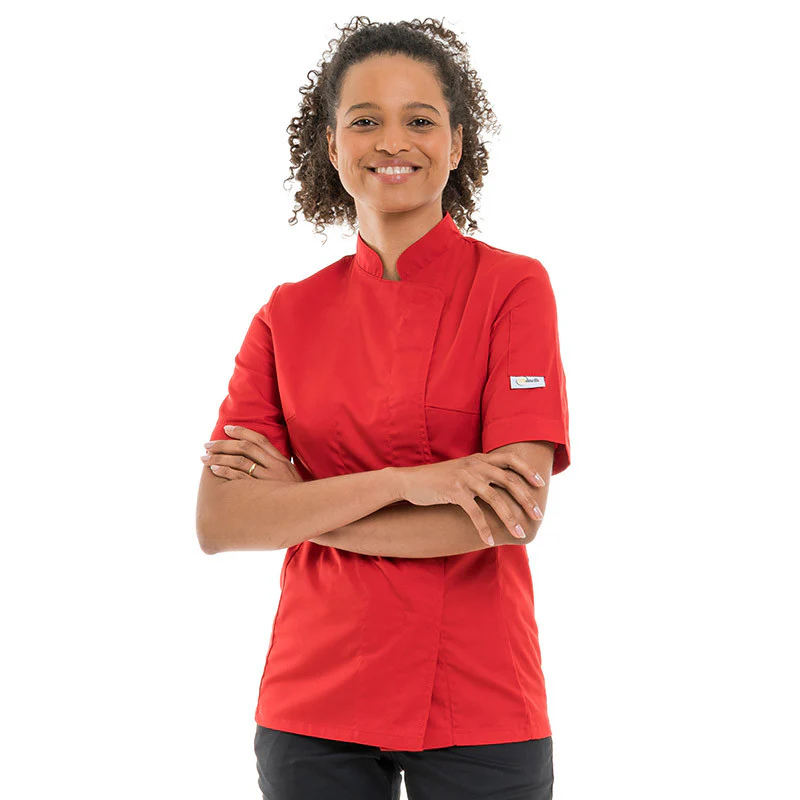 Veste de Cuisine Femme Manches Courtes Rouge - MANELLI - Image 2