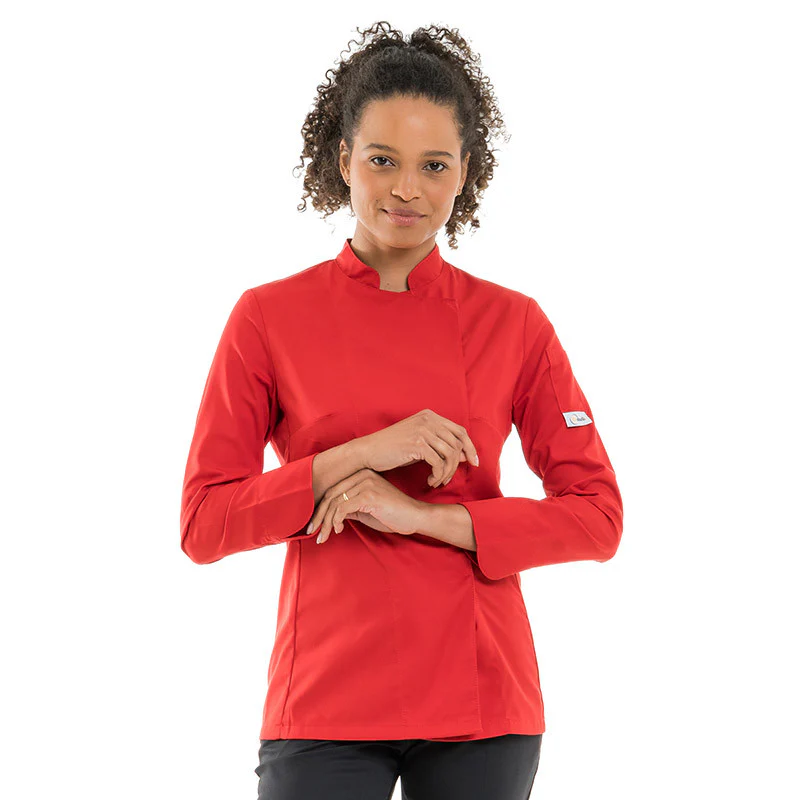 Veste de Cuisine Femme Manches Longues Rouge - MANELLI - Image 4