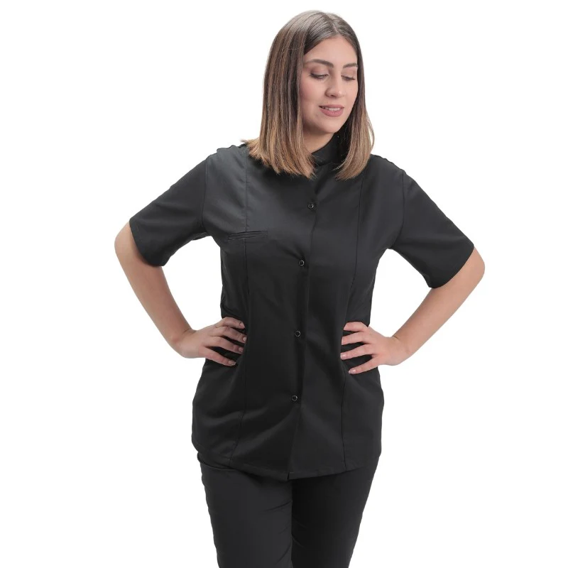 Veste de Cuisine Femme Marbella Manches Courtes Noire - MANELLI - Image 2