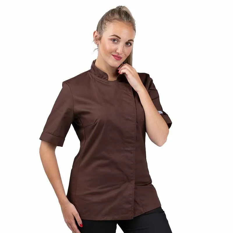 Veste de Cuisine Femme Brown Manches Courtes Marron - MANELLI