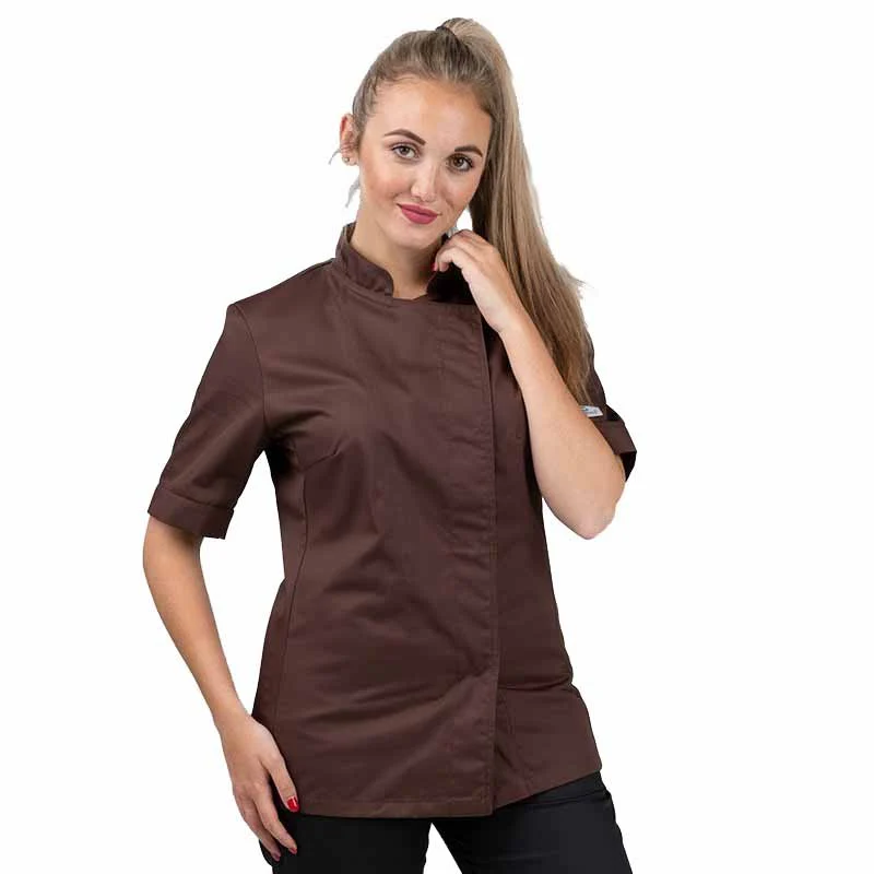 Veste de Cuisine Femme Brown Manches Courtes Marron - MANELLI - Image 3