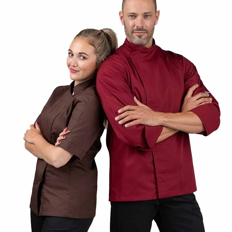 Veste de Cuisine Femme Brown Manches Courtes Marron - MANELLI - Image 4