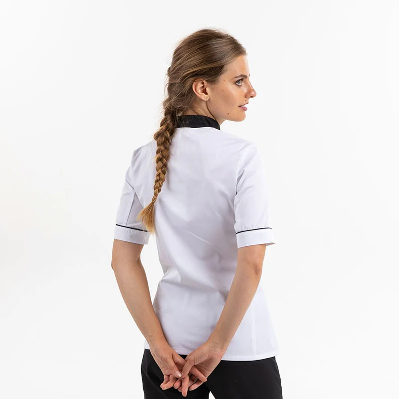 Veste de Cuisine Femme Masterchef Blanc et Noir Manches Courtes - MANELLI - Image 3