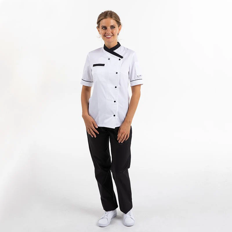 Veste de Cuisine Femme Masterchef Blanc et Noir Manches Courtes - MANELLI - Image 4