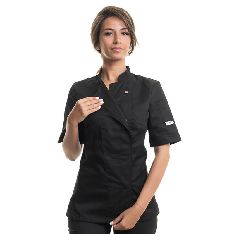 Veste de Cuisine Noire Femme Manches Courtes - MANELLI - Image 4