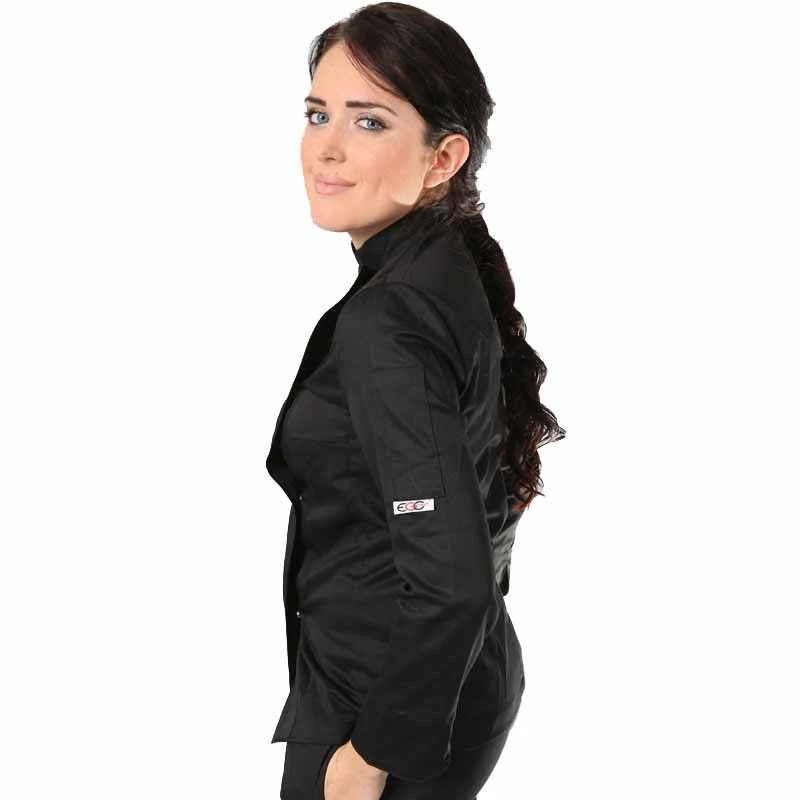 Veste de Cuisine Noire Motif Fleurs - EGOCHEF - Image 3