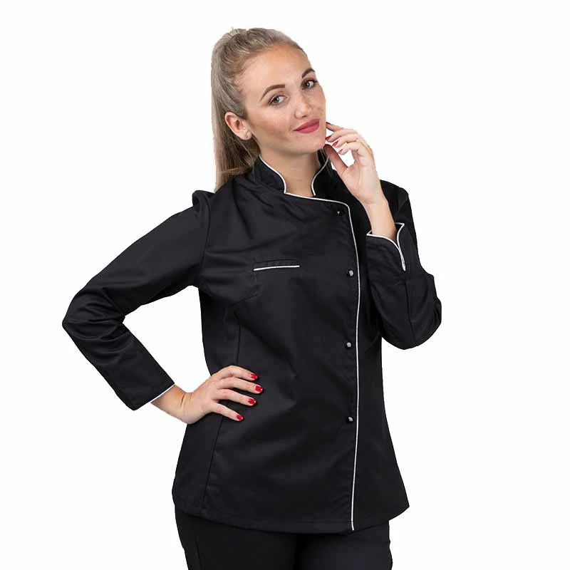Veste de Cuisine Femme Noire Liseré Argent - MANELLI
