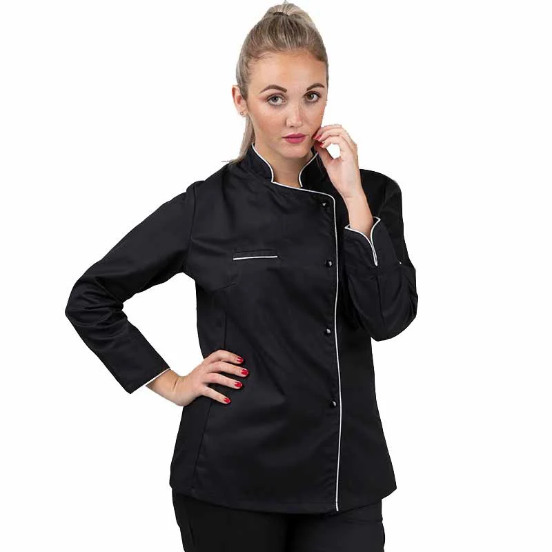 Veste de Cuisine Femme Noire Liseré Argent - MANELLI - Image 2