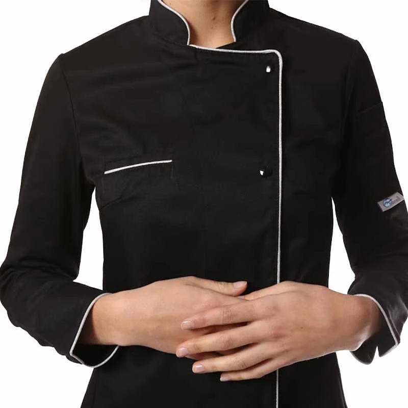 Veste de Cuisine Femme Noire Liseré Argent - MANELLI - Image 4