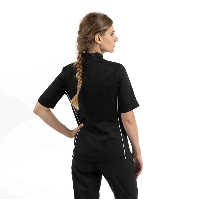Veste de Cuisine Femme Noire Liseré Blanc Aération Côté Manches Courtes - MANELLI - Image 3