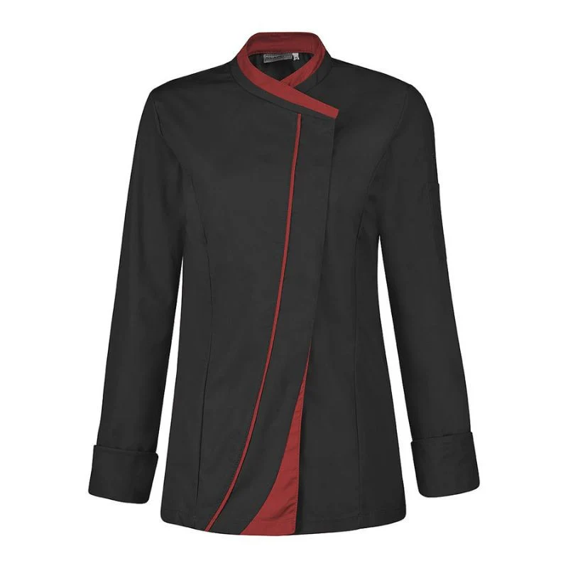 Veste de Cuisine Femme Saffron Manches Longues Noir Liseré Rouge - LAFONT CUISINE