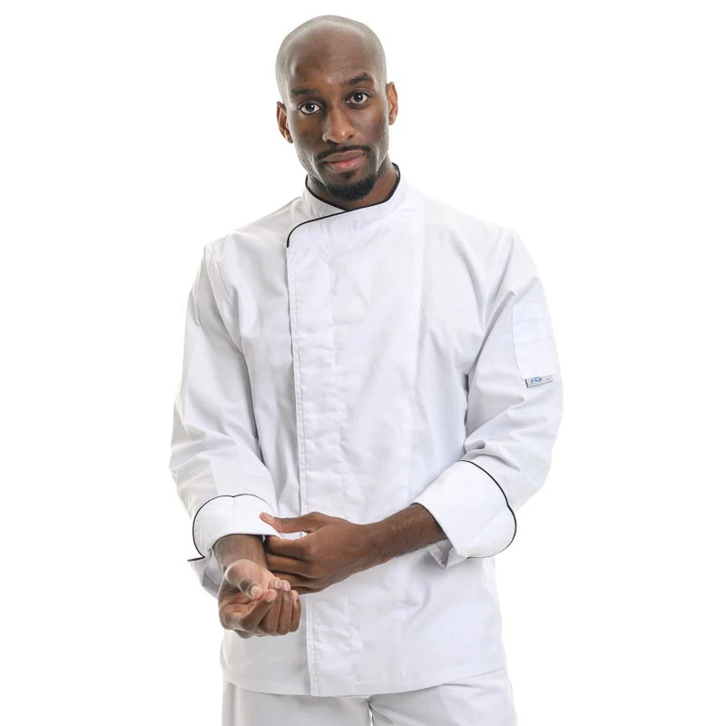 Veste de Cuisine Homme Grande Taille Blanche Liseré Gris - MANELLI - Image 3