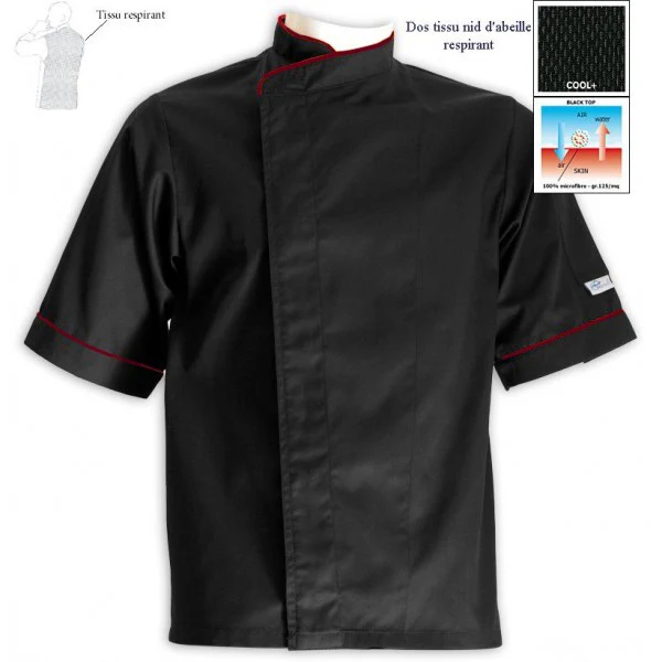 Veste de Cuisine Homme Grande Taille Noire Liseré Bordeaux - MANELLI - Image 3