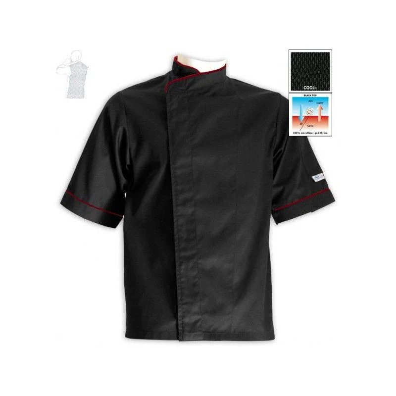Veste de Cuisine Homme Grande Taille Noire Liseré Bordeaux - MANELLI - Image 4
