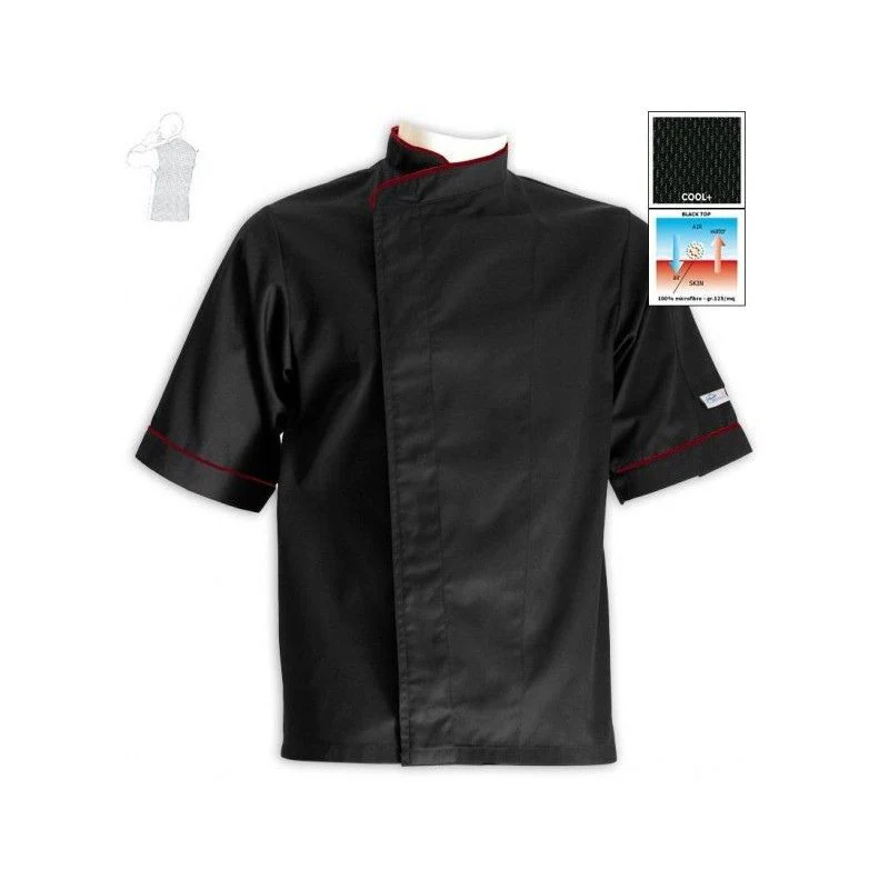 Veste de Cuisine Homme Grande Taille Noire Liseré Orange - MANELLI - Image 4
