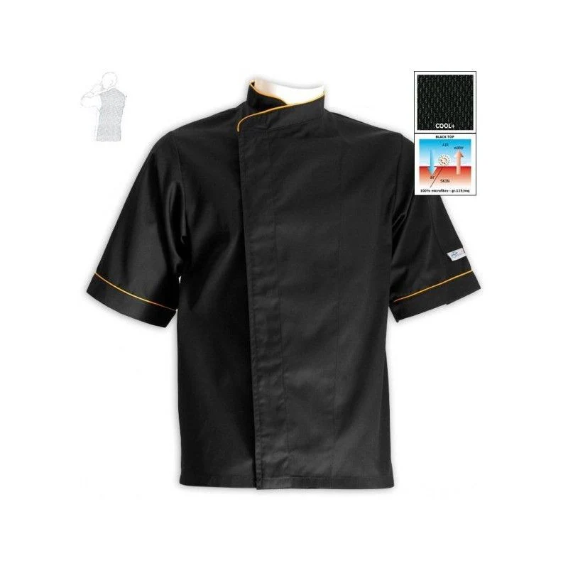 Veste de Cuisine Homme Grande Taille Noire Liseré Orange - MANELLI - Image 5
