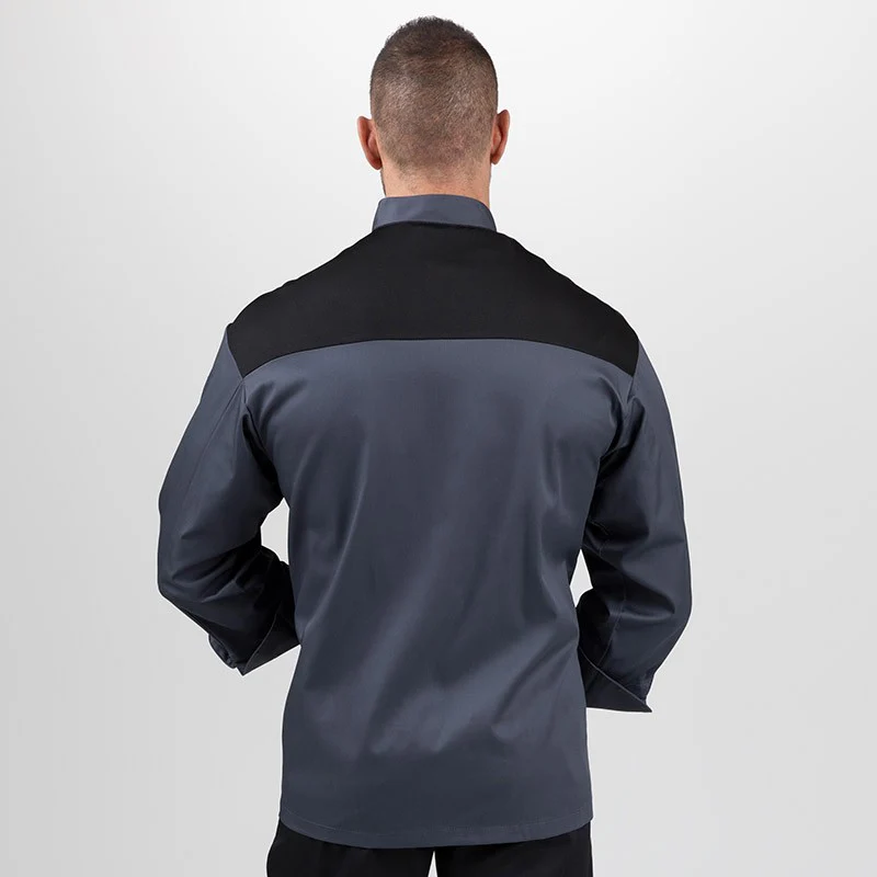 Veste de Cuisine Homme Grande Taille Grise Épaule Noire Grey - MANELLI - Image 4