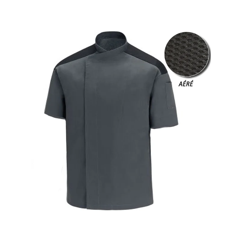 Veste de Cuisine Homme Grande Taille Grise Épaule Noire Grey - MANELLI - Image 5