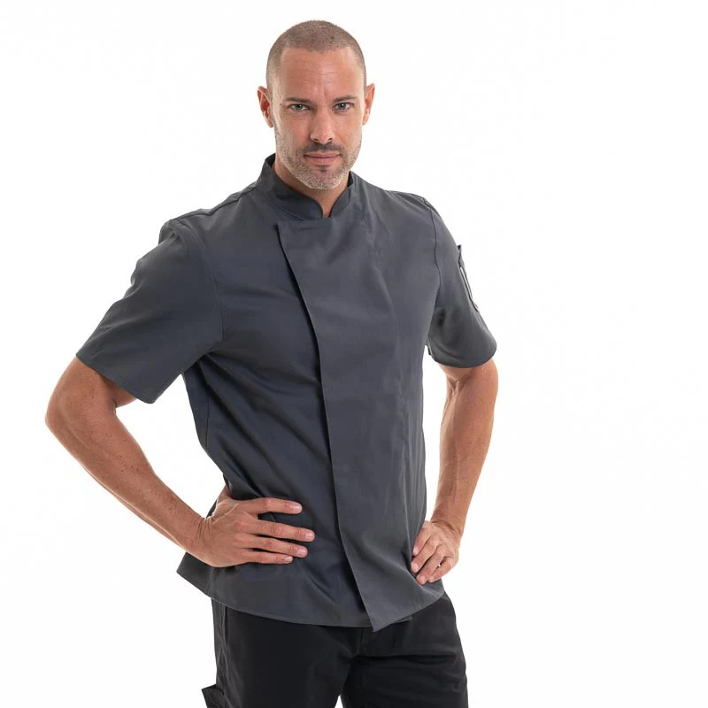 Veste de Cuisine Grise Nero Manches Courtes - ROBUR - Image 4