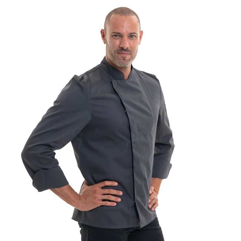 Veste de Cuisine Grise Nero Manches Longues - ROBUR - Image 4
