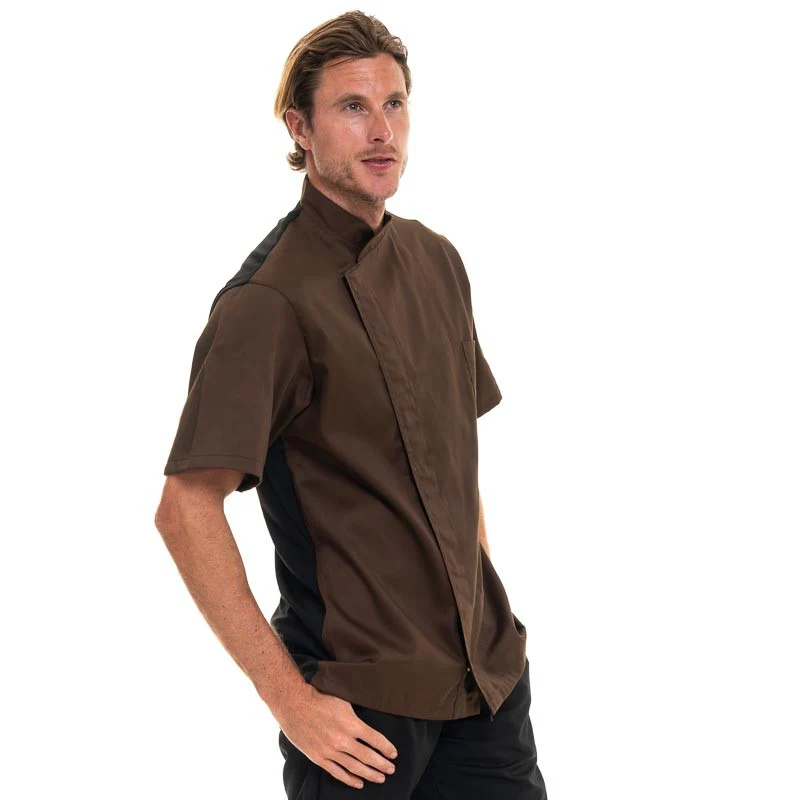 Veste de Cuisine Homme Manches Courtes Marron - EGOCHEF - Image 3