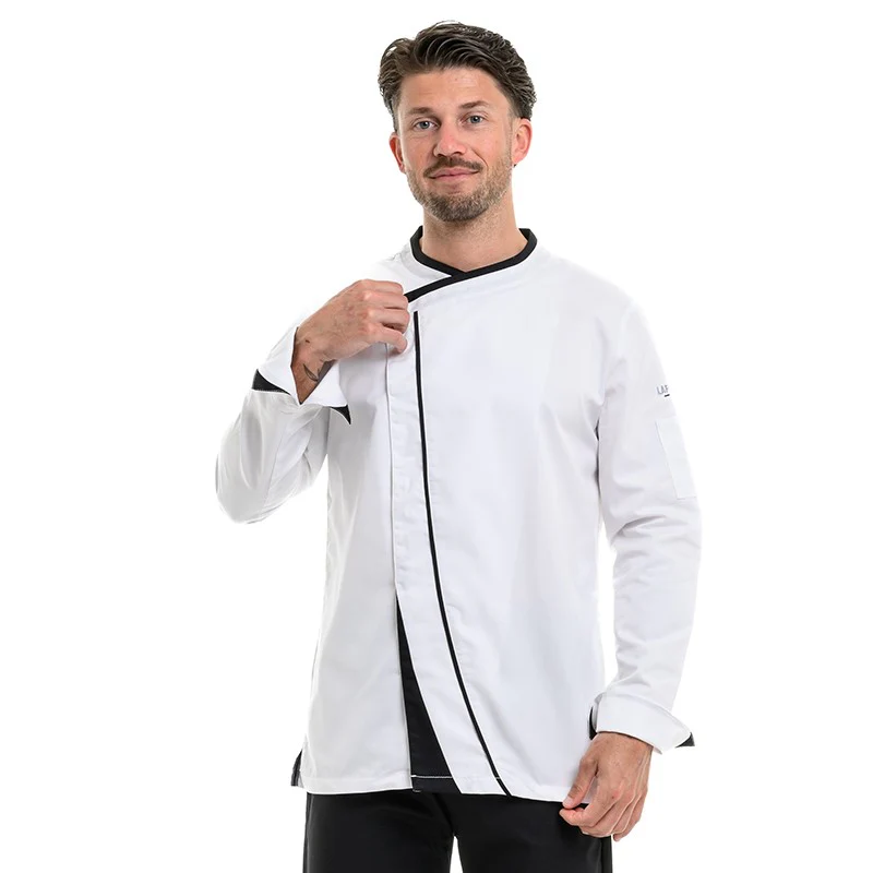 Veste de Cuisine Homme Mint Manches Longues Blanc Liseré Noir - LAFONT CUISINE - Image 4
