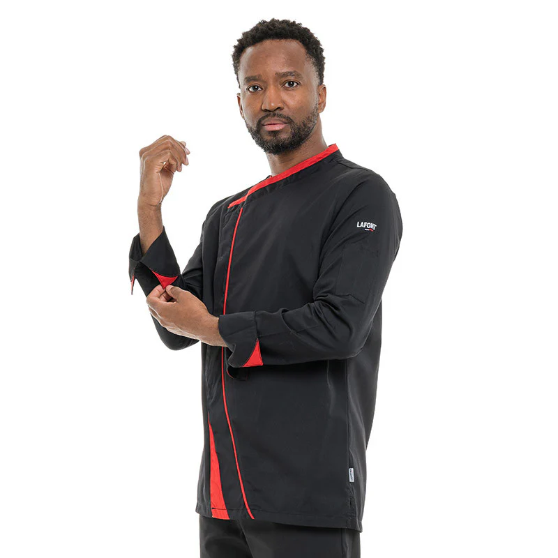 Veste de Cuisine Homme Mint Manches Longues Noir Liseré Rouge - LAFONT CUISINE - Image 3