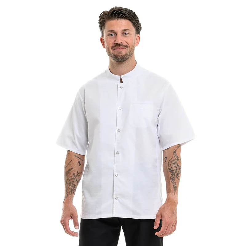 Veste de Cuisine Gaufrée Homme Paris Manches Courtes Blanche - MANELLI