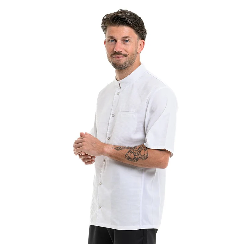 Veste de Cuisine Gaufrée Homme Paris Manches Courtes Blanche - MANELLI - Image 6