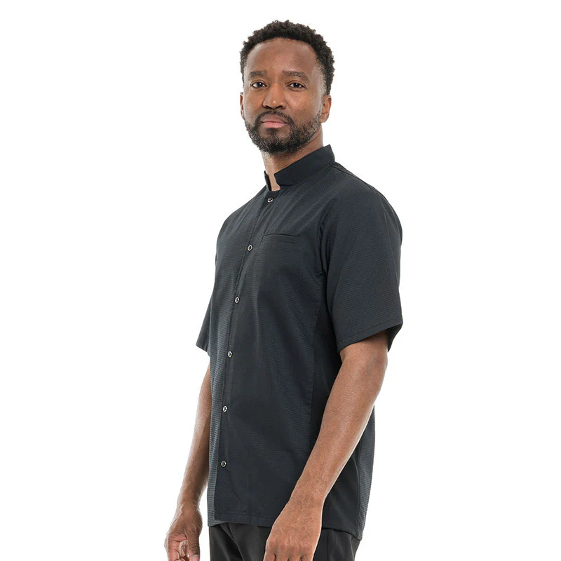 Veste de Cuisine Homme Gaufrée Paris Manches Courtes Noire - MANELLI - Image 4