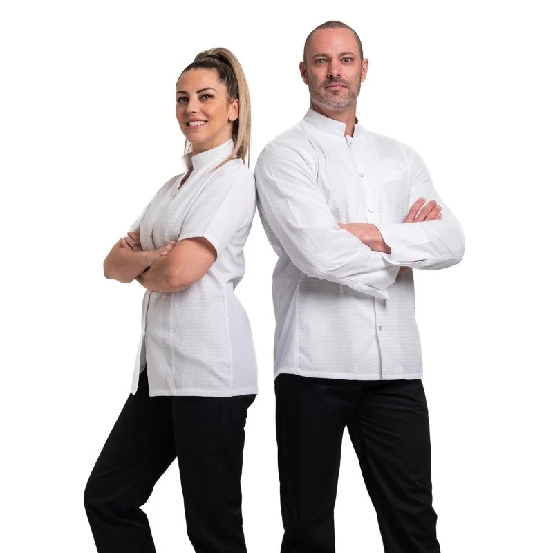 Veste de Cuisine Homme Gaufrée Paris Manches Longues Blanche - MANELLI - Image 6