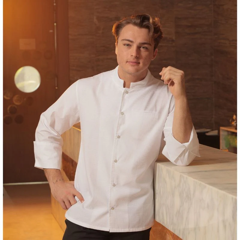 Veste de Cuisine Homme Gaufrée Paris Manches Longues Noire - MANELLI - Image 8