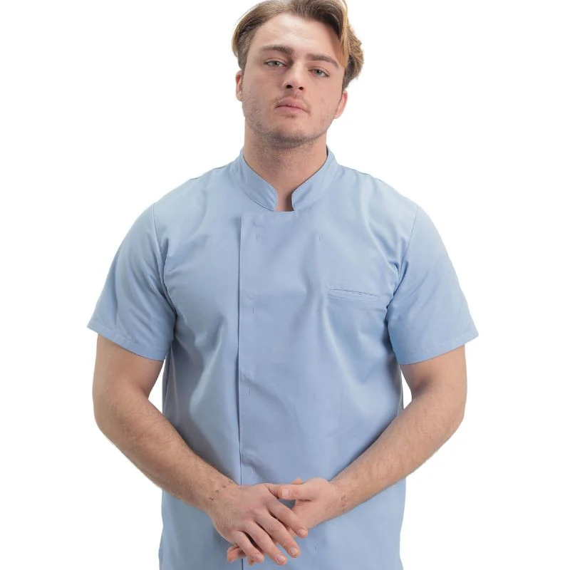Veste de Cuisine Homme Texas Manches Courtes Bleu Ciel - MANELLI