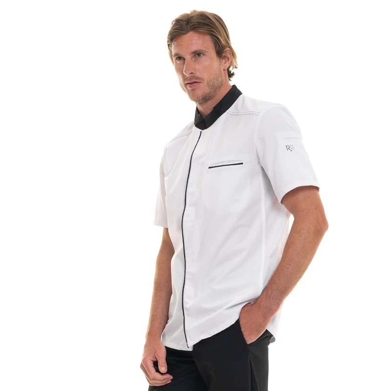 Veste de Cuisine Homme Manches Courtes Abax Blanc et Noir - ROBUR - Image 2
