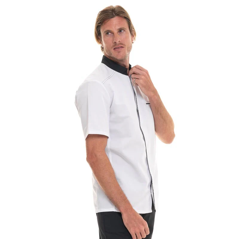 Veste de Cuisine Homme Manches Courtes Abax Blanc et Noir - ROBUR - Image 3