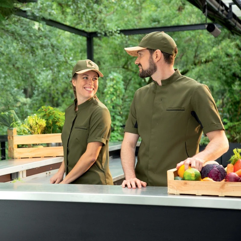Veste de Cuisine Manches Courtes DUNES Olive/Noir - ROBUR - Image 9