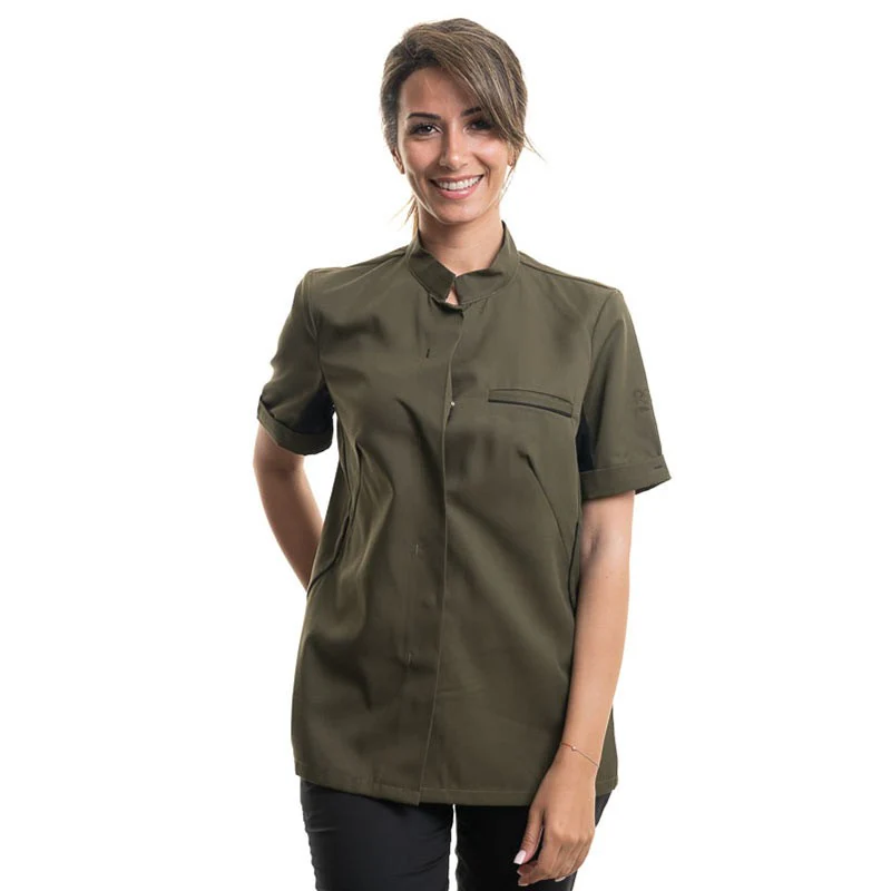 Veste de Cuisine Femme Manches Courtes Escale Olive/Noir - ROBUR - Image 3