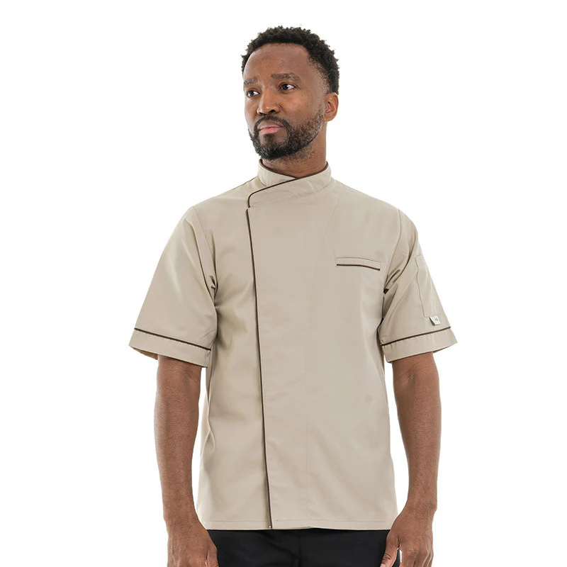 Veste de Cuisine Beige Liseré Long Marron - MANELLI - Image 2