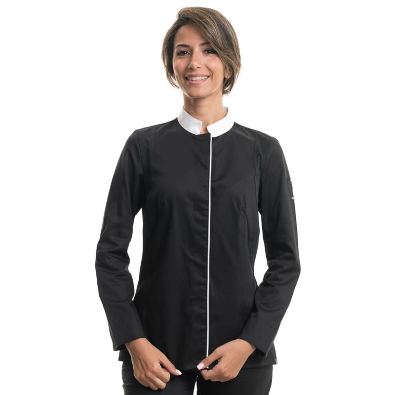 Veste de Cuisine Femme Manches Longues ELIZE Noir - ROBUR