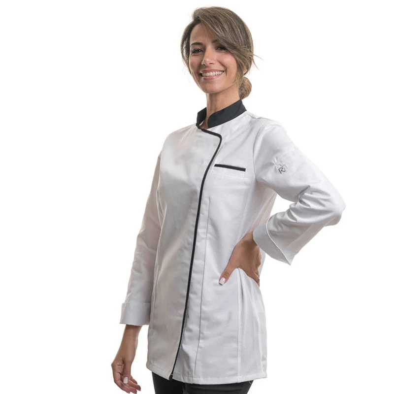 Veste de Cuisine Femme Manches Longues EXPRESSION Blanc/Noir - ROBUR - Image 3